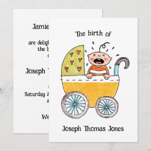 Cute Baby in Pram Birth Announcement Card