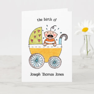 Cute Baby in Pram Birth Congratulations Card