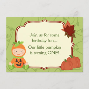 Cute Baby in Pumpkin Costume 1st Birthday Invite