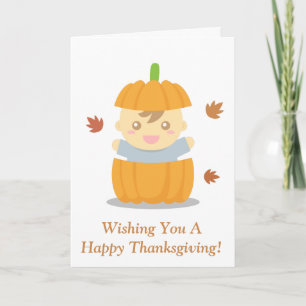 Cute Baby in Pumpkin, Happy Thanksgiving Holiday Card