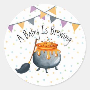 Cute Baby Is Brewing Halloween Baby Shower Classic Round Sticker