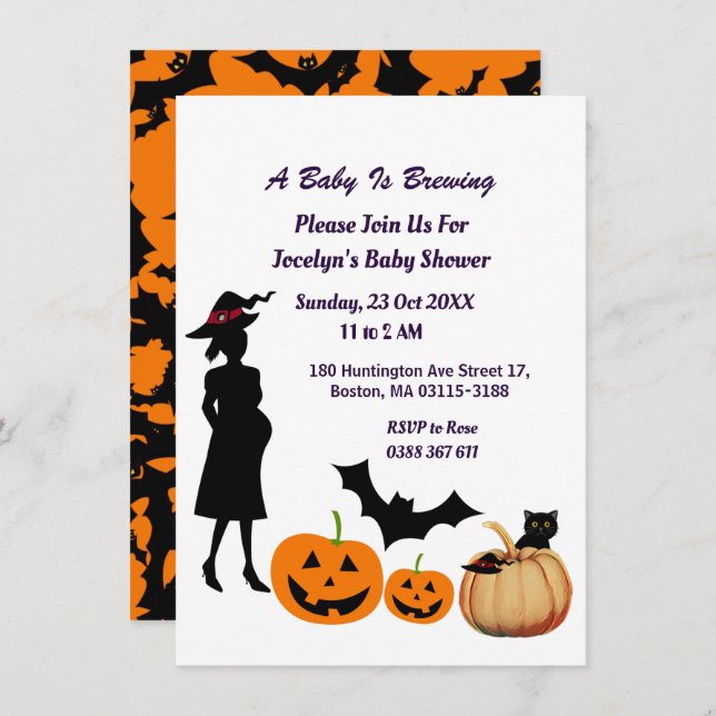 Cute Baby is Brewing Witch Pumpkin Baby Shower Invitation (Front/Back)