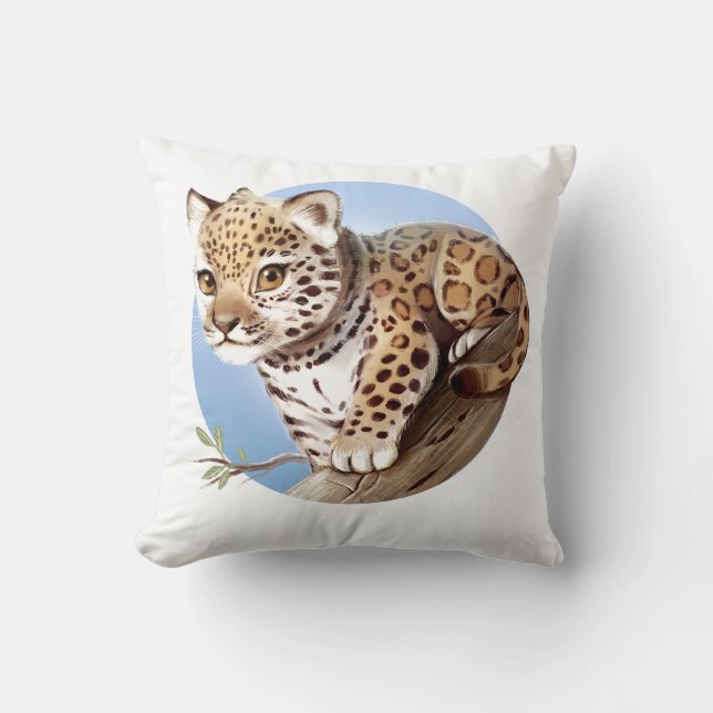 Cute Baby Jaguar Cub Illustration – Pillow (Front)