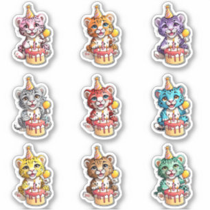 Cute Baby Jaguars Birthday Stickers