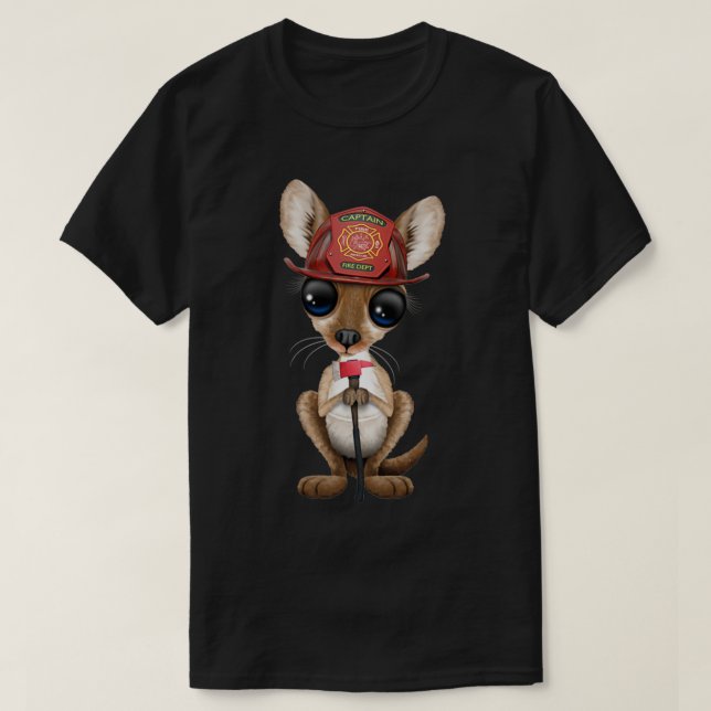 Cute Baby Kangaroo Firefighter T-Shirt (Design Front)