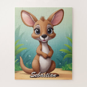 Cute Baby Kangaroo with Name Jigsaw Puzzle