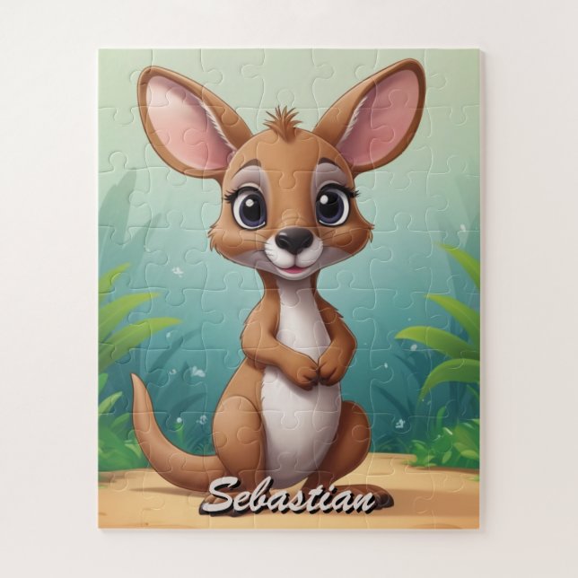 Cute Baby Kangaroo with Name Jigsaw Puzzle (Vertical)