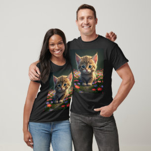 Cute Baby Kitten in Flower Meadow T-Shirt Design.