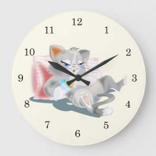 Cute Baby Kitty Large Clock