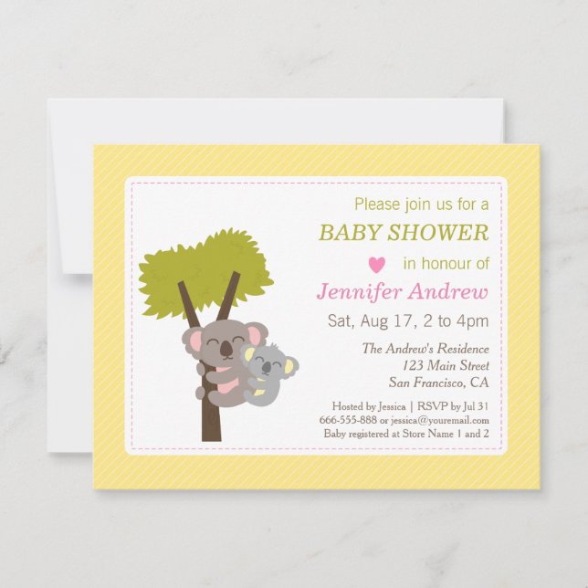 Cute Baby Koala Bear and Mummy Baby Shower Invitation (Front)
