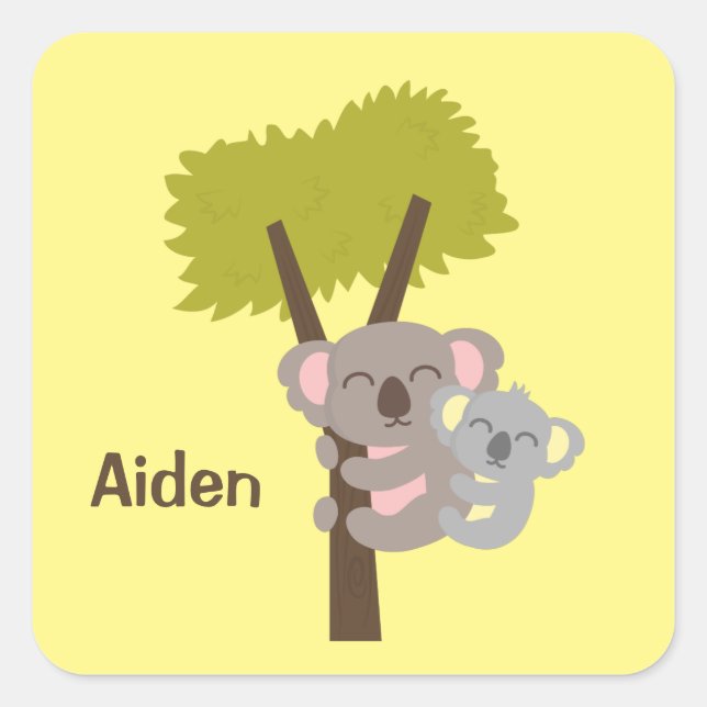 Cute Baby Koala Bear and Mummy For Kids Square Sticker (Front)