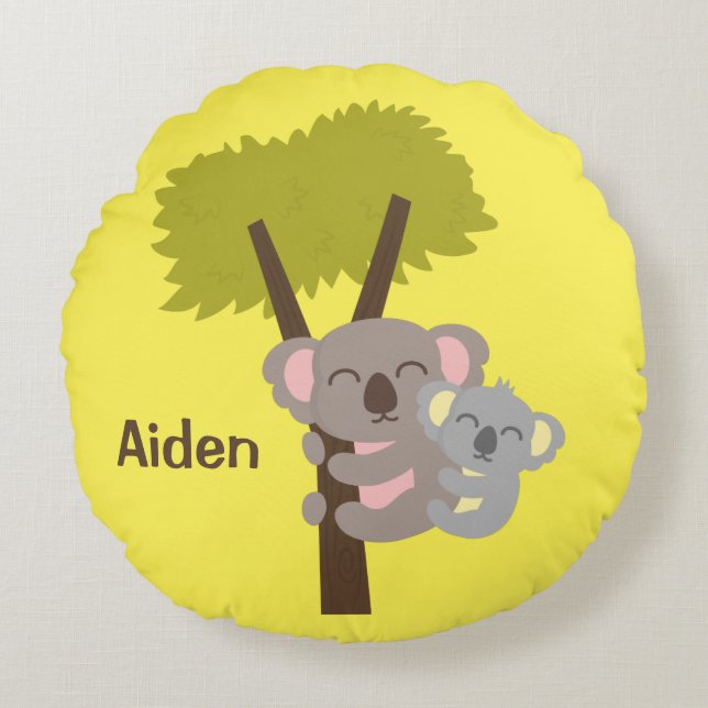 Cute Baby Koala Bear and Mummy Kids Room Decor Round Cushion (Front)