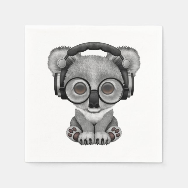 Cute Baby Koala Bear Dj Wearing Headphones Napkin (Front)