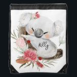 Cute Baby Koala Gold Speckle Custom Name      Drawstring Bag<br><div class="desc">Featuring cute baby koala and flower wreath with gold speckles. Ideal for a birthday gift, nursery decor, kids room art, home decor, and other occasions. Easy customisation of your kids name and font using the "Personalisation button". You can also "Transfer design to a product" on other Zazzle products and adjust...</div>