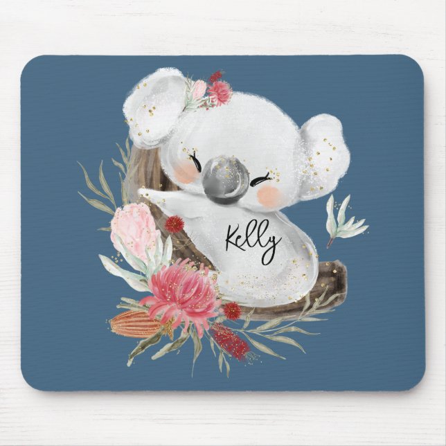 Cute Baby Koala Gold Speckle Custom Name          Mouse Pad (Front)
