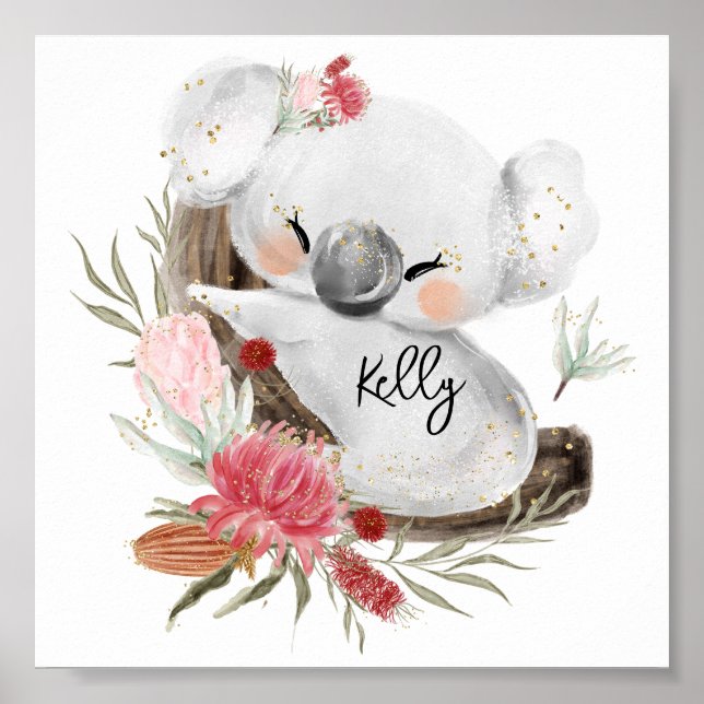 Cute Baby Koala Gold Speckle Custom Name      Poster (Front)