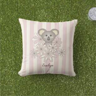 Cute Baby Koala Kids Cartoon Pink Girl Outdoor Cushion