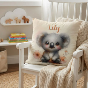 Cute Baby Koala Personalised Name Throw Pillow