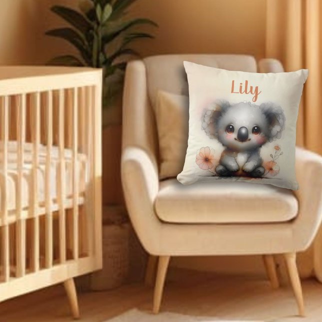 Cute Baby Koala Personalised Name Throw Pillow (Creator Uploaded)