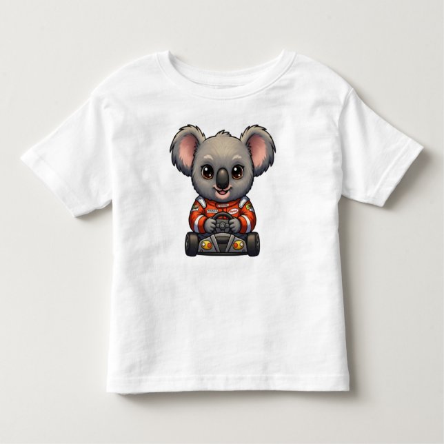 Cute Baby Koala Race Car Driver Toddler T-Shirt (Front)