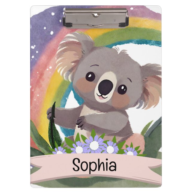 Cute Baby Koala Rainbow Custom Name Clipboard (Front)