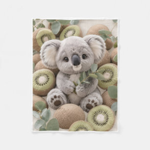 Cute Baby Koala Surrounded By Fresh Kiwi Fleece Bl Blanket