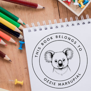 Cute Baby Koala This Book Belongs To Kid's Name Rubber Stamp