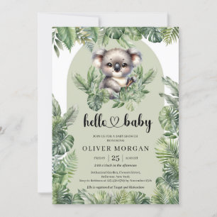 Cute baby koala Watercolor tropical greenery  Invitation