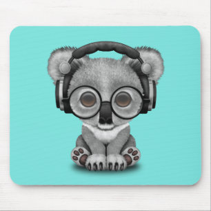 Cute Baby Koala Wearing Headphones Mouse Pad