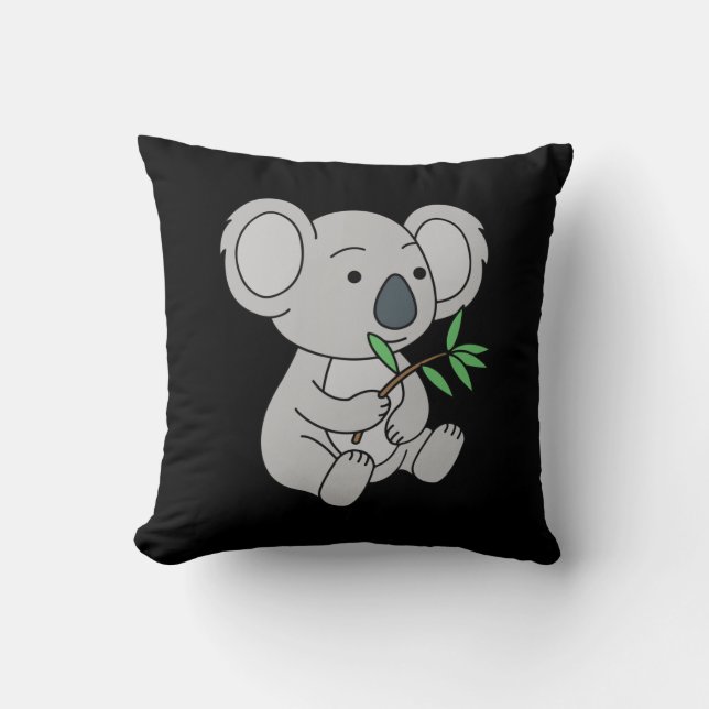 Cute Baby Koala With Eucalyptus Leaves Cushion (Front)