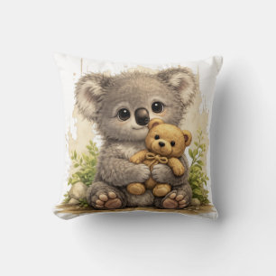 Cute Baby Koala With Teddy Bear Kawaii Nursery Ani Cushion
