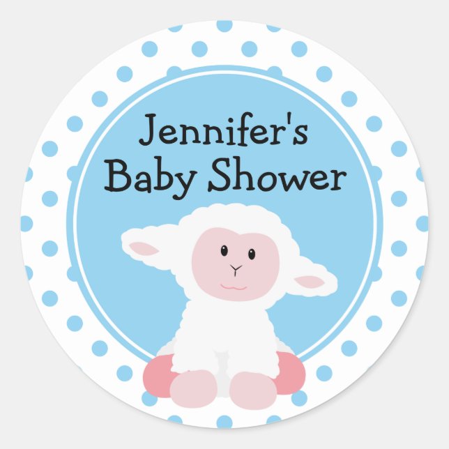 Cute Baby Lamb and Polka Dots Personalised Classic Round Sticker (Front)