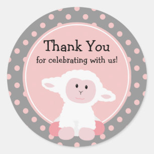 Cute Baby Lamb and Polka Dots Thank You Classic Round Sticker