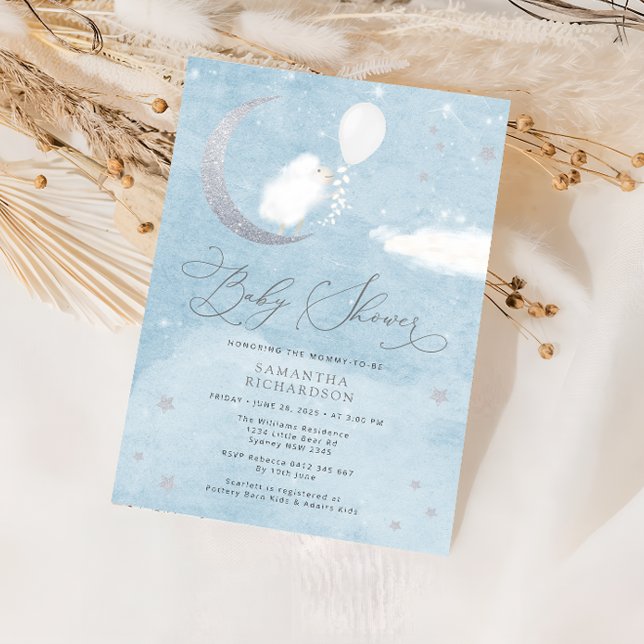 Cute Baby Lamb Balloon Baby Shower Invitation (Creator Uploaded)