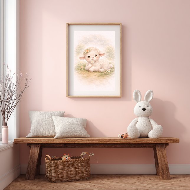 Cute Baby Lamb & Flower Nursery Room Kids Poster (Creator Uploaded)