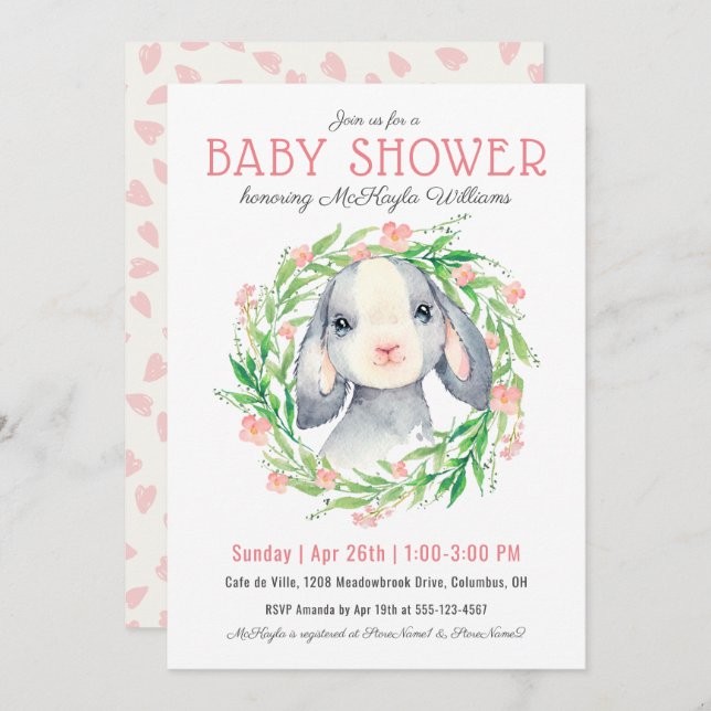 Cute Baby Lamb Girl Baby Shower Invitation (Front/Back)