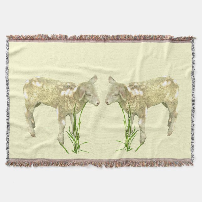 Cute Baby Lambs on Yellow Throw Blanket (Front)