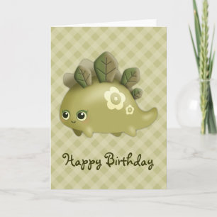 Cute Baby Leafy Dino kawaii creature - Birthday Card