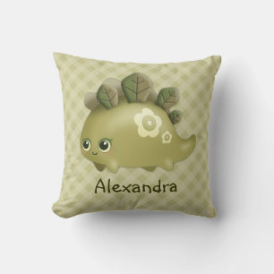 Cute Baby Leafy Dino - kawaii style, personalised Cushion
