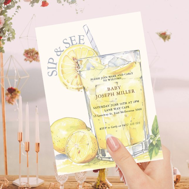 Cute Baby Lemonade Sip And See Baby Shower  Invitation (Creator Uploaded)