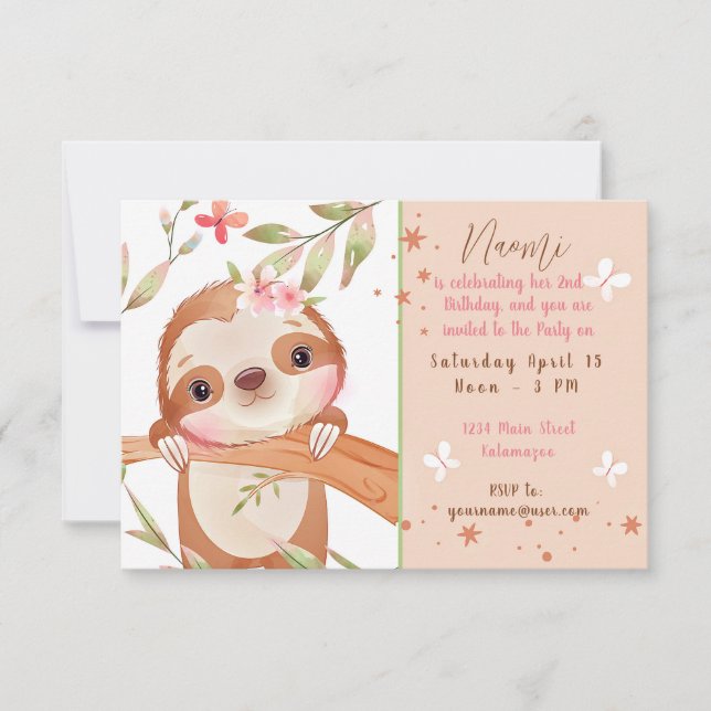 Cute baby lemur birthday party custom invitation (Front)