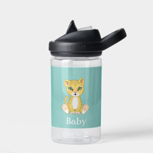 Cute Baby Leopard on Light Blue Water Bottle