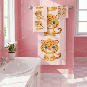 Cute Baby Leopard Safari Animal Kids Bath Towel Set