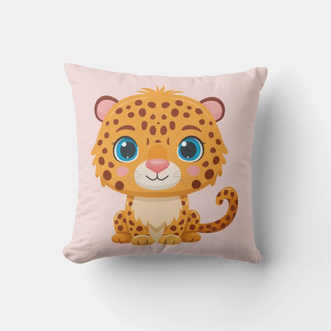Cute Baby Leopard Safari Animal Kids Cushion (Front)