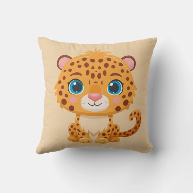 Cute Baby Leopard Safari Animal Kids Cushion (Back)