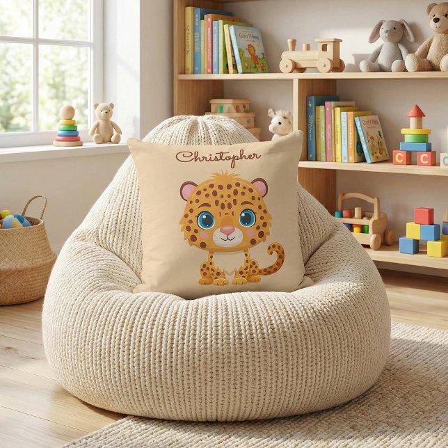 Cute Baby Leopard Safari Animal Kids Cushion (Creator Uploaded)
