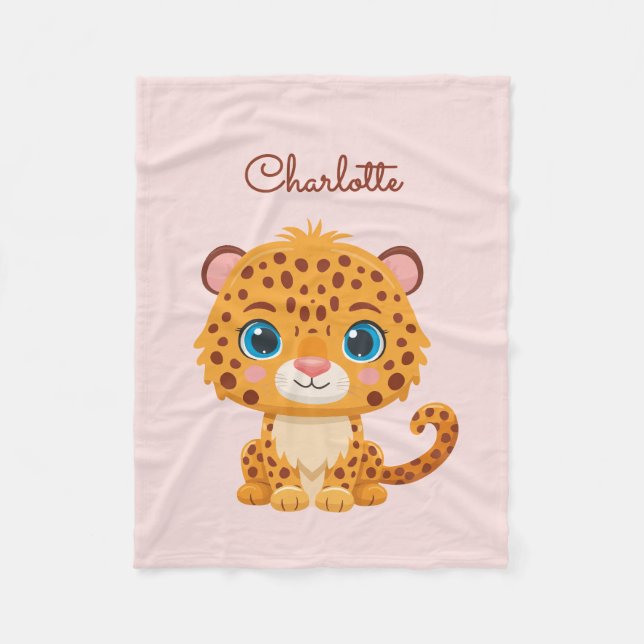 Cute Baby Leopard Safari Animal Kids Fleece Blanket (Front)