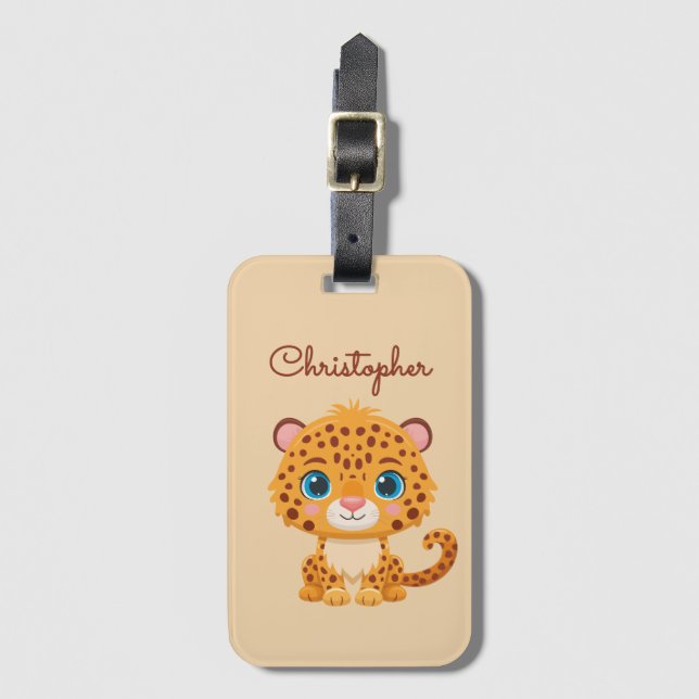 Cute Baby Leopard Safari Animal Kids Luggage Tag (Front Vertical)