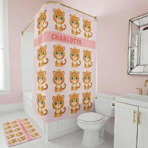 Cute Baby Leopard Safari Animal Kids Shower Curtain