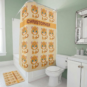 Cute Baby Leopard Safari Animal Kids Shower Curtain